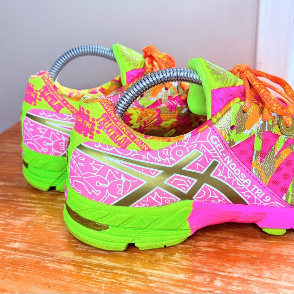 Asics Women's Neon Pink Yellow Green Running Shoes - Picture 7 of 16